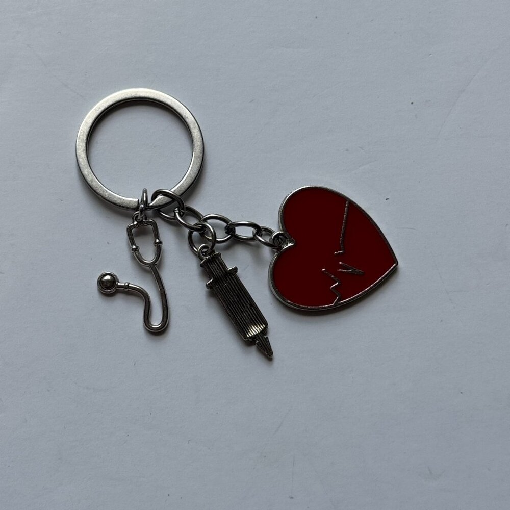 Red Heart Charm Keychain with Nurse Charms Medical Career